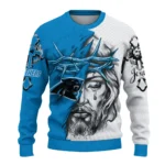 Carolina Panthers Sweater Custom Jesus Tear Blue White Best Selling