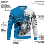 Carolina Panthers Sweater Custom Jesus Tear Blue White Best Selling