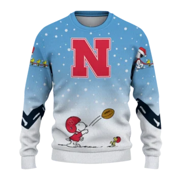 Nebraska Cornhuskers Sweater Custom Winter Football Snoopy Blue White Best Selling
