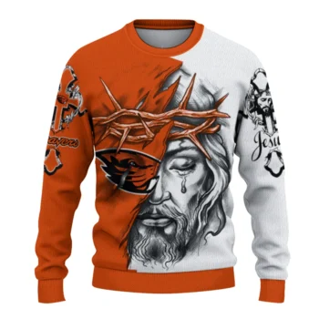 Oregon State Beavers Sweater - Custom Jesus Tear Orange and White