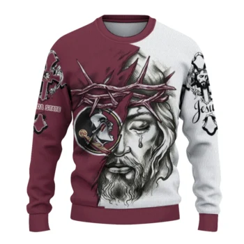 Florida State Seminoles Sweater - Customized Jesus Tear Maroon and White