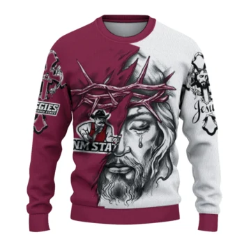 New Mexico State Aggies Sweater - Customized Jesus Tear Maroon and White