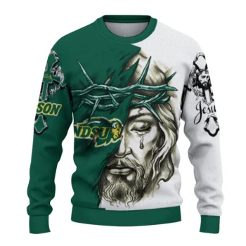 North Dakota State Bison Sweater - Customized Jesus Tear Green and White