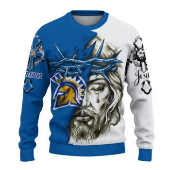 San Jose State Spartans Sweater - Customized Jesus Tear Blue and White