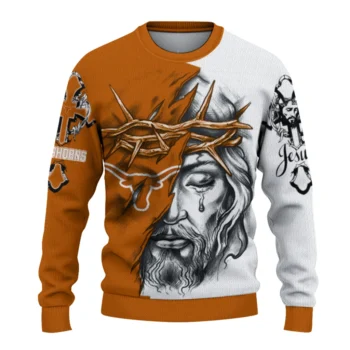 Texas Longhorns Sweater - Customized Jesus Tear Orange and White