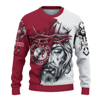 Alabama Crimson Tide Sweater - Personalized Jesus Tear Red and White