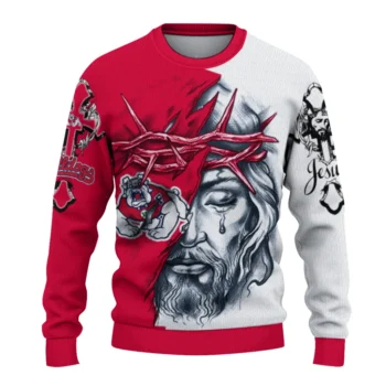 Fresno State Bulldogs Sweater - Personalized Jesus Tear Red and White