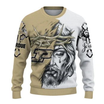 Purdue Boilermakers Sweater - Personalized Jesus Tear Beige and White