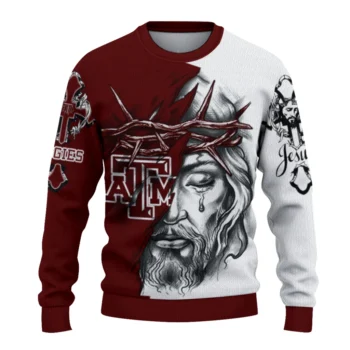 Texas A&M Aggies Sweater - Personalized Jesus Tear Maroon and White