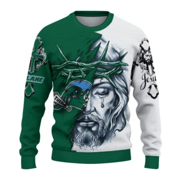 Tulane Green Wave Sweater - Personalized Jesus Tear Green and White