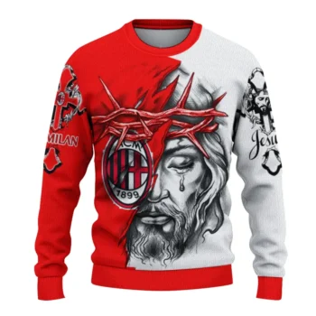 Ac Milan Sweater Custom Jesus Tear Red White Best Selling