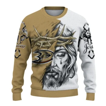 Anaheim Ducks Sweater Customized Jesus Tear Gold White Best Selling