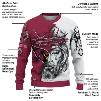 Arizona Cardinals Sweater Personalized Jesus Tear Red White New Arrival