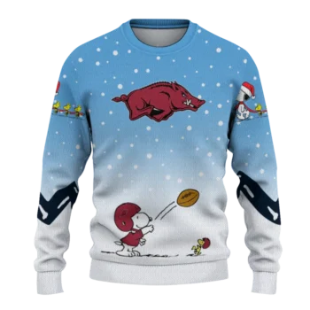 Arkansas Razorbacks Sweater Personalized Winter Football Snoopy Blue White Best Selling