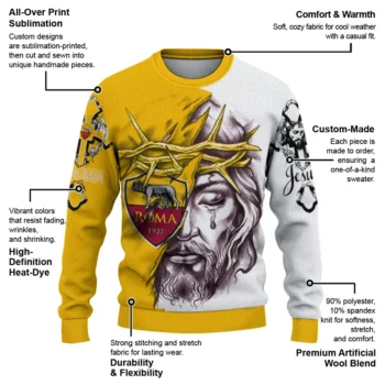 As Roma Sweater Customized Jesus Tear Red White New Arrival