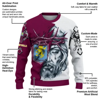 Aston Villa Sweater Custom Jesus Tear Claret White New Arrival