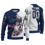 Atlanta Braves Sweater Personalized Jesus Tear Navy White Best Selling