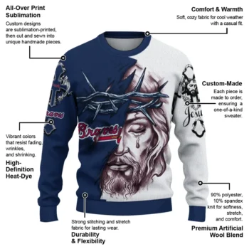 Atlanta Braves Sweater Personalized Jesus Tear Navy White New Arrival