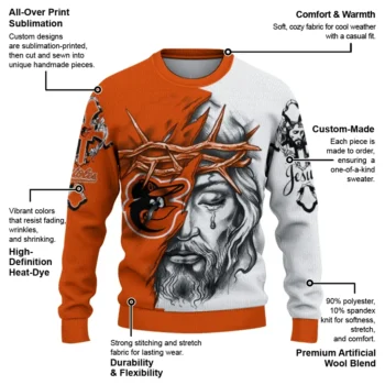 Baltimore Orioles Sweater Custom Jesus Tear Orange White New Arrival