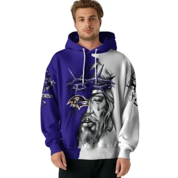 Baltimore Ravens Hoodie Customized Jesus Tear Purple Latest Model