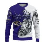 Baltimore Ravens Sweater Customized Jesus Tear Purple White Best Selling