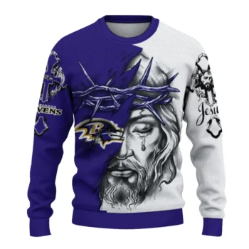 Baltimore Ravens Sweater Customized Jesus Tear Purple White Best Selling