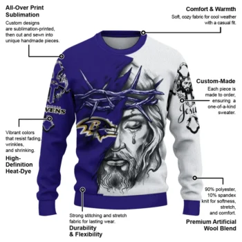 Baltimore Ravens Sweater Customized Jesus Tear Purple White New Arrival