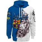 Barcelona Hoodie Customized Jesus Tear Blue Best Selling