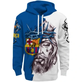 Barcelona Hoodie Customized Jesus Tear Blue Best Selling