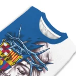 Barcelona Sweater Customized Jesus Tear Blue White Best Selling