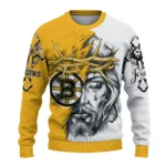 Boston Bruins Sweater Custom Jesus Tear Gold White Best Selling