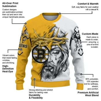 Boston Bruins Sweater Custom Jesus Tear Gold White New Arrival