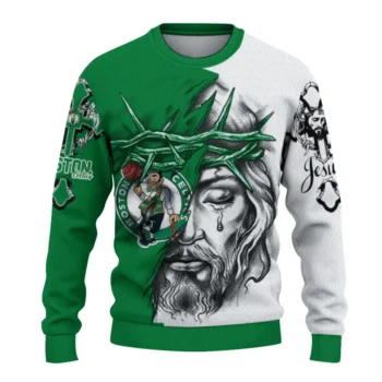 Boston Celtics Sweater Custom Jesus Tear Green White Best Selling