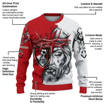 Bournemouth Sweater Customized Jesus Tear Red White New Arrival