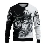 Brooklyn Nets Sweater Customized Jesus Tear Black White Best Selling