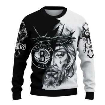 Brooklyn Nets Sweater Customized Jesus Tear Black White Best Selling