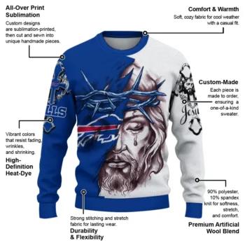 Buffalo Bills Sweater Personalized Jesus Tear Blue White New Arrival