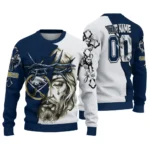Buffalo Sabres Sweater Customized Jesus Tear Navy Blue White Best Selling