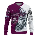 Burnley Sweater Customized Jesus Tear Burgundy White Best Selling