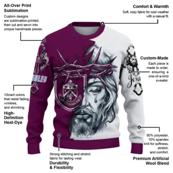 Burnley Sweater Customized Jesus Tear Burgundy White New Arrival