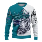 Charlotte Hornets Sweater Personalized Jesus Tear Teal White Best Selling