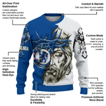 Chelsea Sweater Personalized Jesus Tear Royal Blue White New Arrival