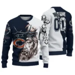 Chicago Bears Sweater Customized Jesus Tear Blue White Best Selling