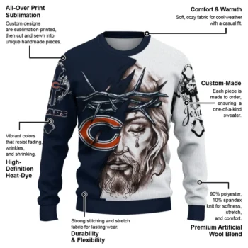 Chicago Bears Sweater Customized Jesus Tear Blue White New Arrival