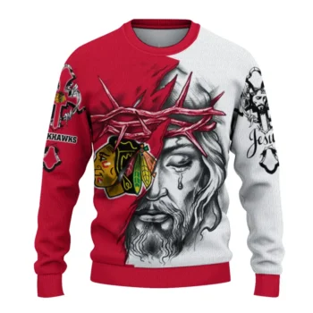 Chicago Blackhawks Sweater Customized Jesus Tear Red White Best Selling