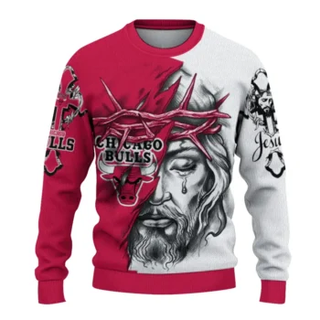 Chicago Bulls Sweater Personalized Jesus Tear Red White Best Selling