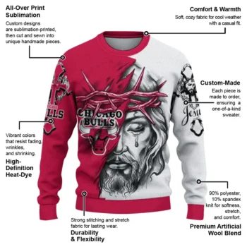 Chicago Bulls Sweater Personalized Jesus Tear Red White New Arrival