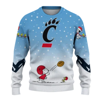 Cincinnati Bearcats Sweater Custom Winter Football Snoopy Blue White Best Selling