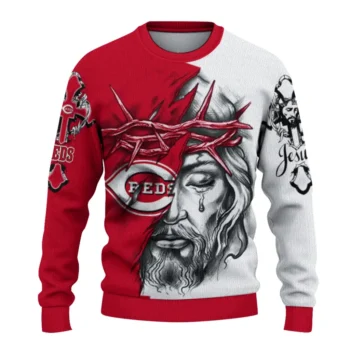 Cincinnati Reds Sweater Customized Jesus Tear Red White Best Selling