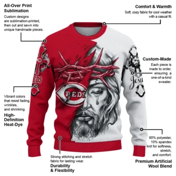 Cincinnati Reds Sweater Customized Jesus Tear Red White New Arrival